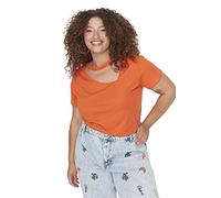TRENDYOL Damen Trendyol Women's Plus Size Standard Choker High Neck Woven Plus Size T-shirt Hemd, Orange, 4XL Große Größen EU