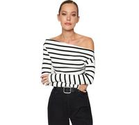 Trendyol Damen TWOAW24BZ00227 Bluse, Schwarz/Schiere Freude, M
