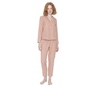 TRENDYOL Damen Unifarben Knopf Mitte Webstoff Hemd-Hose Pyjama Pajama Set, Beige, 34 (2er Pack)