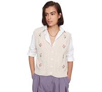 Trendyol Damen V-Ausschnitt Geblümt Regular Strickweste Sweater, Stone, S EU