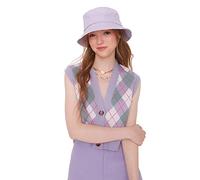 TRENDYOL Damen V-ausschnitt Kariert Regular Strickweste Sweater, Lila, S EU