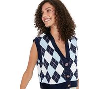 Trendyol Damen V-Neck Plaid Regular Vest Sweater, Navy Blue, S EU