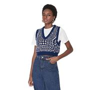TRENDYOL Damen V-neck, Plain Colours, Figure-hugging Knitted Vest Sweater, Marineblau, L EU