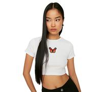 Trendyol Damen Weiß Bedruckter Ernte Gestricktes T-shirt T Shirt, Weiß, L EU