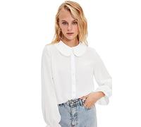 TRENDYOL Damen Weißes Kragen Detailliert Halbtransparentes Hemd Shirt, Weiß, 40 Große Größen EU