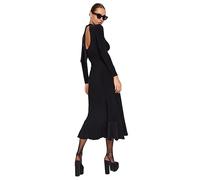 Trendyol Damen Woman Maxi Ruffled Skirt Slim Fit Knitting Dress Kleid, Schwarz, XS