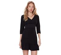 TRENDYOL Damen Woman Mini Bodycon Crew Neck Woven Dress Kleid, Schwarz, 42