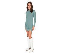 Trendyol Damen Woman Mini Smock Rundhalsausschnitt Gestrickt Größen Kleid, Khaki, S