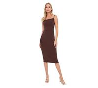Trendyol Damen Woman Mini Standard Karrée-Ausschnitt Gestrickt Kleid, braun, X-Small