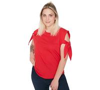 Trendyol Damen Woman Plus Size Regular Standard Crew Neck Woven Plus Size T-Shirt Hemd, Red, 2XL