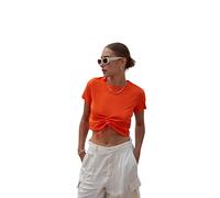 Trendyol Damen Woman Regular Standard Crew Neck Knit T-Shirt Hemd, Orange, XS