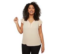 Trendyol Damen Woman Regular Standard V Neck Woven Plus Size Blouse Hemd, Stone, 46