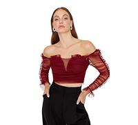 Trendyol Damen Woman Slim Off-Shoulder Carmen Collar Woven Blouse Hemd, Burgundy, 42