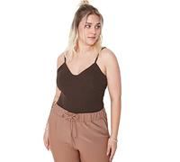Trendyol Damen Woman Slim Sweetheart Knit Plus Size Bodysuit Hemd, Dark Brown, 2XL