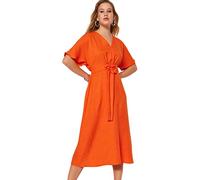Trendyol Collection Orangefarbenes Midi-webkleid In A-linie/glockenform Mit Schnürung für Damen - 42