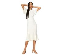 Trendyol Damen Women Basics Midi Wrapover Regular Fit Woven Dress Damen Basics Midi Wickelkleid mit normaler Passform, White,