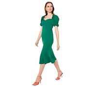 Trendyol Damen Women Fitted Woven Dress Party Midi Basic Tailliertes Webkleid, Smaragd, 36