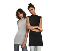 Trendyol Damen Women Standing Collar Knit Tunics Modest Fitted Basic Stehkragen Strickmodest Tuniken, Black-Grey, XL