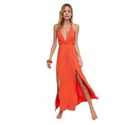 TRENDYOL Damen Women Woven Dress Beachwear Maxi Basic Relaxed Fit Webkleid, Orange, S