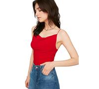 Trendyol Damen Women Young Slim fit Basic Cowl Neck Knit Blouse Damen Young Slim Fit Basic Strickbluse mit Wasserfallausschnitt, Red,