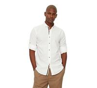 Trendyol Herren Herrenknopf-revers Apolent Schlank Fit Langarmhemd Shirt, Weiß, M EU