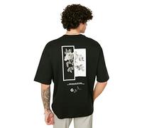 TRENDYOL Herren Herrenübergroße Rundkragen Gedruckt Kurzarm-t-shirt T-Shirt, Schwarz, L EU