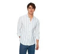TRENDYOL Herren Slim Fit Button Collar White Men Thin Striped New Shirt, Weiß, M EU