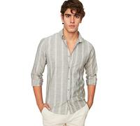 TRENDYOL Herren Slim Fit Button Kragen Dünnes Gestreiftes Hemd Shirt
