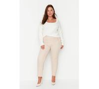 Trendyol Curve Beige Zigarettenhose In Übergröße - Fleto Pocket, Webstoff für Damen - 42