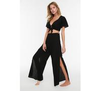 TRENDYOL Damen Leinen Strukturierte Tipps. Pants Classic, Schwarz, 36