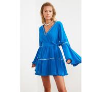 Trendyol Collection Mini-strandkleid Aus 100 % Baumwolle Mit Sax-gürtel Und Gewebtem Band für Damen - 34