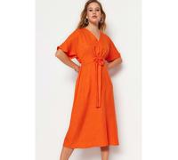 Trendyol Collection Orangefarbenes Midi-webkleid In A-linie/glockenform Mit Schnürung für Damen - 42