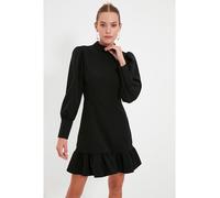 Trendyol Collection Schwarzes, Gesmoktes, Gewebtes Minikleid In A-linie Mit Stehkragenrock für Damen - 36