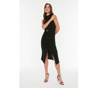 Trendyol Damen Midikleid Neckholder Strickkleid Kleid, Schwarz, Large
