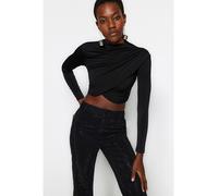 Trendyol Collection Schwarze Drapierte Crop-bluse Mit Hohem Kragen für Damen - M