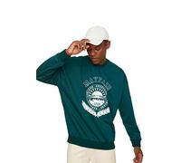 TRENDYOL MAN Herren Emerald Green Men's Oversized Cycling Collar Long Sleeve Printed Sweatshirt, Emerald Green, S EU
