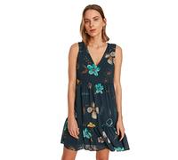 Trendyol Marineblaues Kleid mit großer Schnittblume, 34