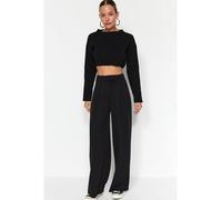 Trendyol Damen TWOAW24PL00177 Hose, Schwarz/Schiere Freude, L
