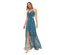 Trendyol Collection Mehrfarbiges Maxi-webkleid In A-linie Mit Gefüttertem Fenster/ausschnitt Und Detailliertem Blumendruck für Damen - 40