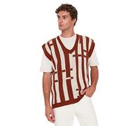 Trendyol Men's V Neck Striped Oversize Vest Sweater, Tile Red, L