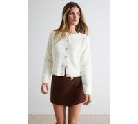 Trendyol MİLLA Damen Strukturiertes langes, lockeres Cardigan - Ecru L