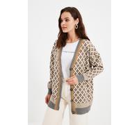 Trendyol Modest Cardigan mit geometrischem Muster, lange Passform, Regular Fit - Grau XL