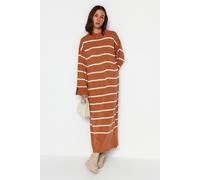 Trendyol Modest Damen Dunkelblau Gestreift Maxi Lang Casual A-Linie Modest Kleider S