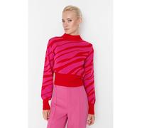 Trendyol Collection Zebra-gemusterter Crop-strickpullover Mit Granatapfelblüten - für Damen - M