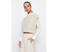 Trendyol Collection Kurzer Pullover Mit Rundhalsausschnitt In Steinfarbe - für Damen - S