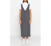 Trendyol Collection Anthrazitfarbenes Maxi-strickwestenkleid Mit V-ausschnitt - für Damen - M