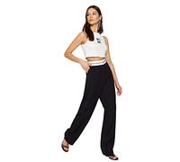 TRENDYOL Women's Black Wide Leg High Waist Belt Detail Woven Trousers TWOSS23PL00150 Pants, 34