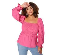 Trendyol Women's Damen Gerade Lange Ärmel Tailliert Bluse in Plus Size Blouse, Pink, 42 Mehr