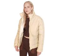 Trendyol Women's Damen Oversize Puffer Plain Webstoff Winterjacke Coat, Beige, M