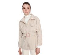 Trendyol Women's Damen Oversize Standard Plain Webstoff Mantel Coat, Stone, 42